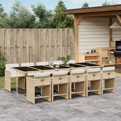 Set da Pranzo da Giardino 11 pz con Cuscini Beige in Polyrattan | homemem39
