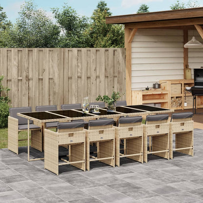 Set Pranzo da Giardino 11 pz con Cuscini Beige Misto Polyrattan | homemem39