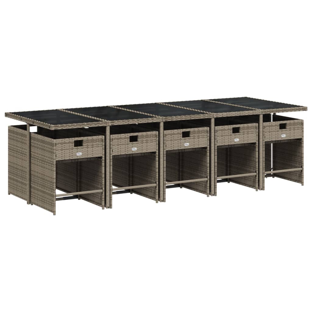 Set da pranzo da giardino da 11 pz con Cuscini in Polyrattan Grigio | homemem39