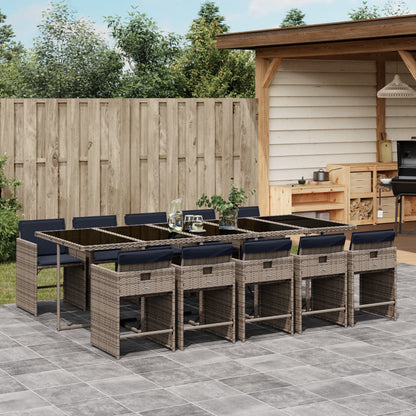Set da pranzo da giardino da 11 pz con Cuscini in Polyrattan Grigio | homemem39