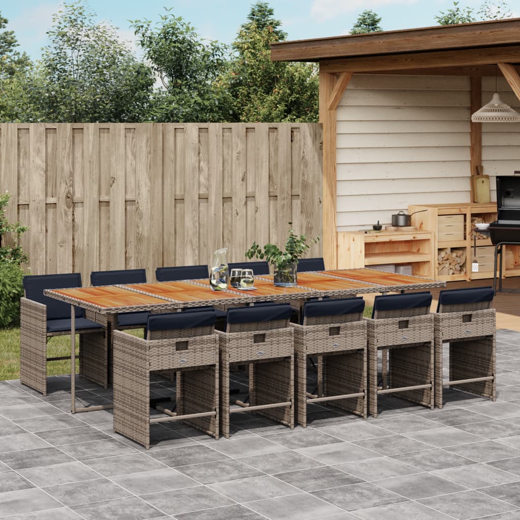 Set da Pranzo da Giardino 11pz con Cuscini in Polyrattan Grigio | homemem39