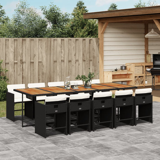 Set da Pranzo da Giardino 11 pz con Cuscini in Polyrattan Nero - homemem39
