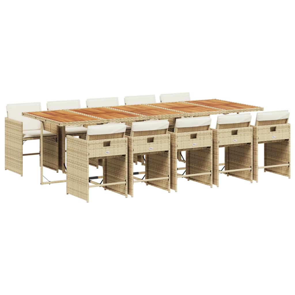 Set da Pranzo da Giardino 11 pz con Cuscini Beige in Polyrattan | homemem39