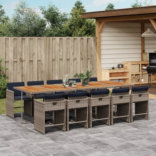 Set da pranzo da giardino da 11 pz con Cuscini in Polyrattan Grigio | homemem39