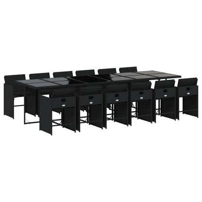 Set da Pranzo da Giardino 13pz con Cuscini Nero in Polyrattan - homemem39