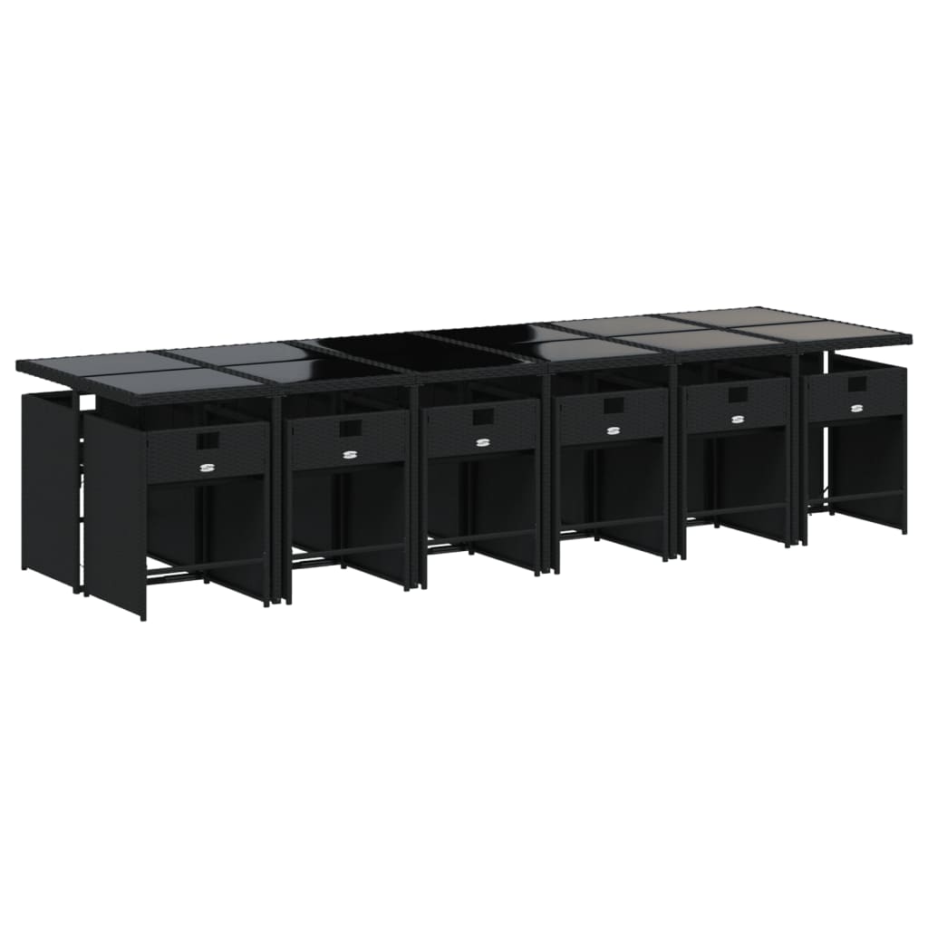 Set da Pranzo da Giardino 13pz con Cuscini Nero in Polyrattan - homemem39