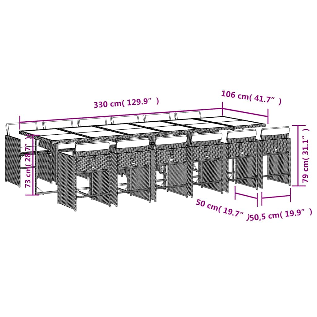 Set da Pranzo da Giardino 13pz con Cuscini Nero in Polyrattan | homemem39