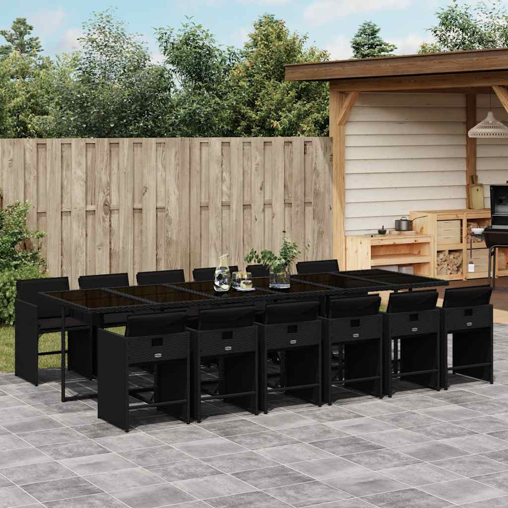 Set da Pranzo da Giardino 13pz con Cuscini Nero in Polyrattan | homemem39