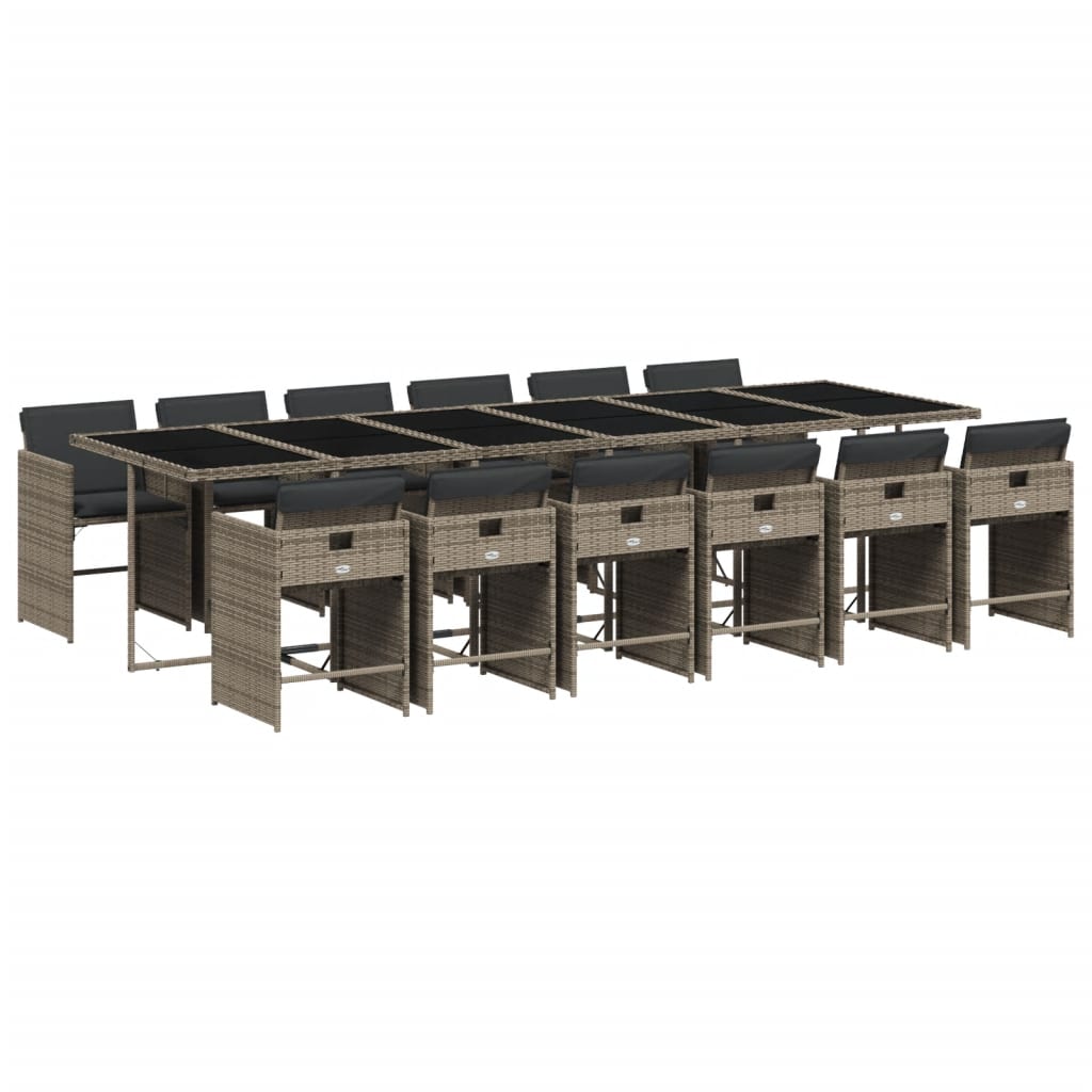 Set da Pranzo da Giardino 13pz con Cuscini Grigio in Polyrattan | homemem39
