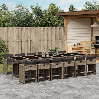 Set da Pranzo da Giardino 13pz con Cuscini Grigio in Polyrattan | homemem39