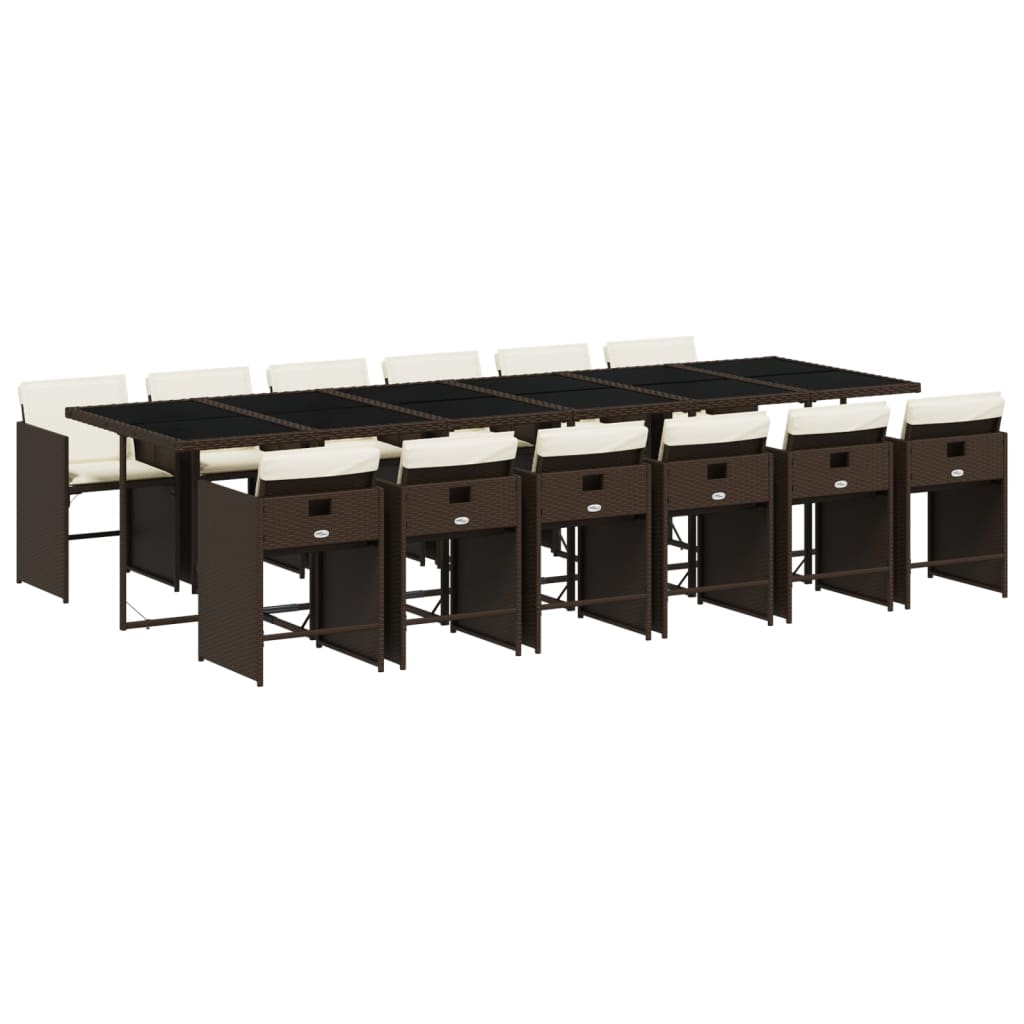 Set da Pranzo da Giardino 13pz con Cuscini Marrone Polyrattan - homemem39