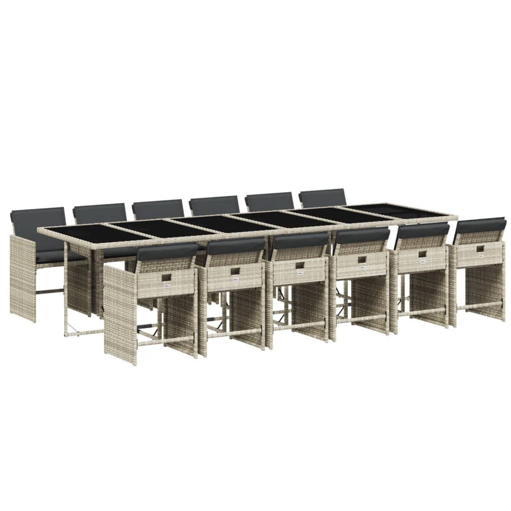 Set da Pranzo da Giardino 13pz con Cuscini Grigio in Polyrattan | homemem39