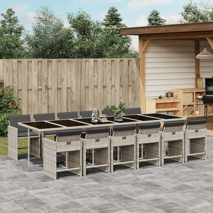 Set da Pranzo da Giardino 13pz con Cuscini Grigio in Polyrattan | homemem39