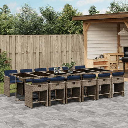 Set da pranzo da giardino da 13 pz con Cuscini in Polyrattan Grigio | homemem39