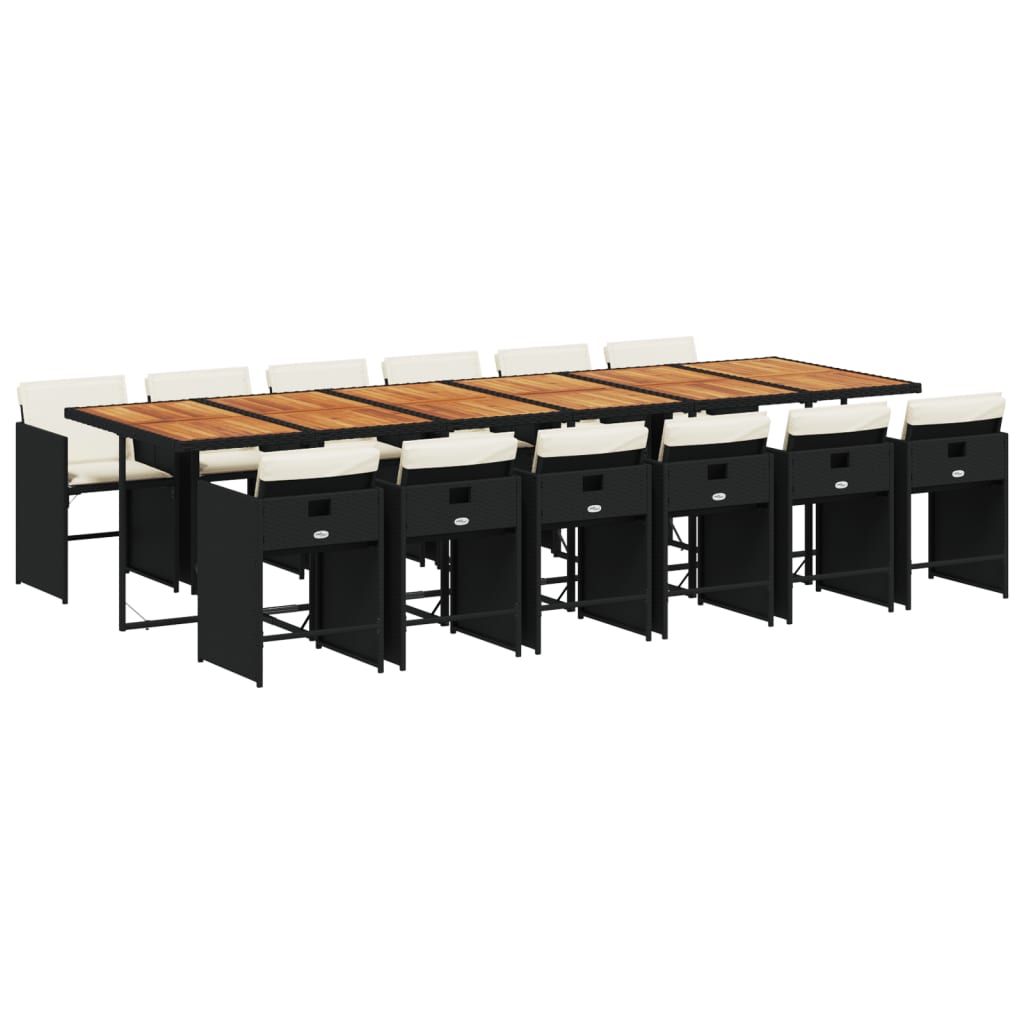Set da Pranzo da Giardino 13pz con Cuscini Nero in Polyrattan | homemem39