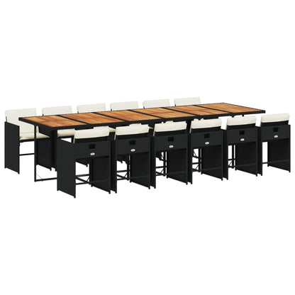 Set da Pranzo da Giardino 13pz con Cuscini Nero in Polyrattan | homemem39