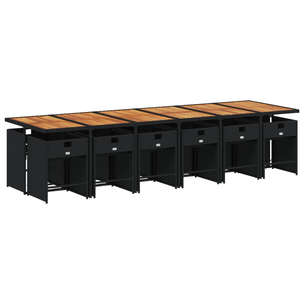 Set da Pranzo da Giardino 13pz con Cuscini Nero in Polyrattan | homemem39