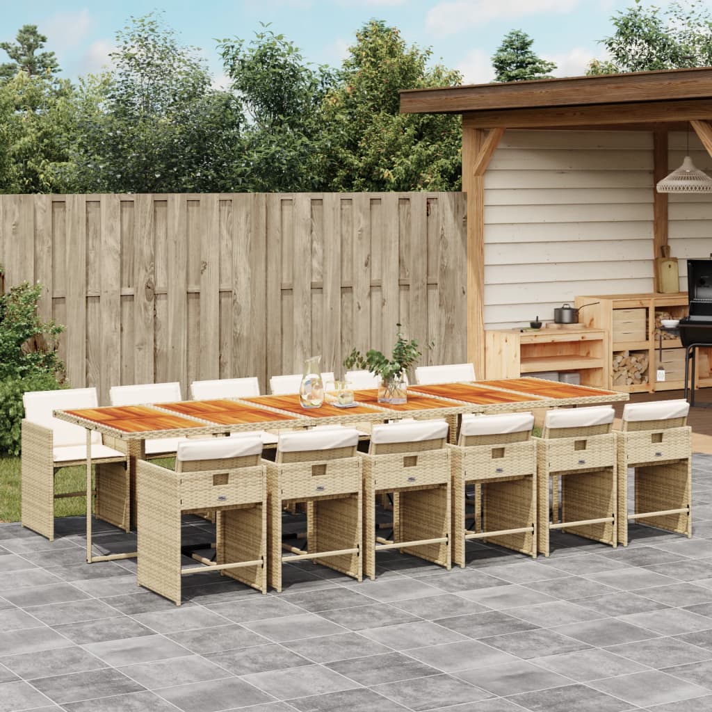 Set da Pranzo da Giardino 13 pz con Cuscini Beige in Polyrattan | homemem39