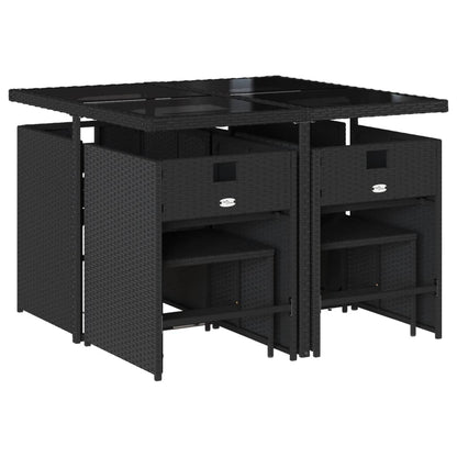 Set da Pranzo da Giardino 9 pz con Cuscini Nero in Polyrattan | homemem39