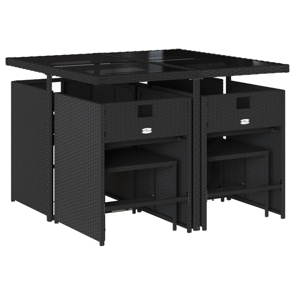 Set da Pranzo da Giardino 9 pz con Cuscini Nero in Polyrattan - homemem39