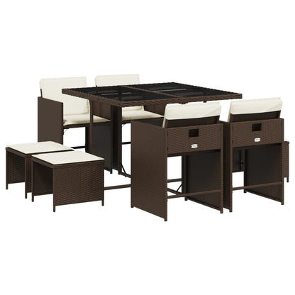 Set da Pranzo da Giardino 9pz con Cuscini Marrone in Polyrattan | homemem39