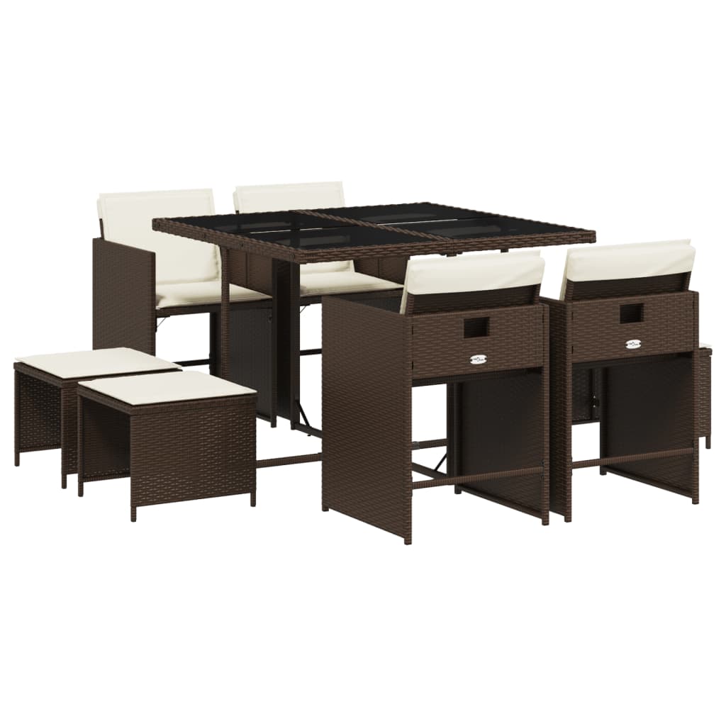 Set da Pranzo da Giardino 9pz con Cuscini Marrone in Polyrattan - homemem39