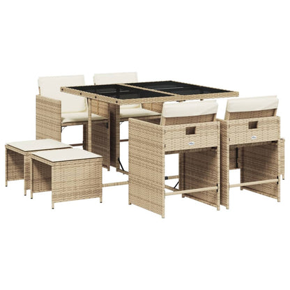 Set da Pranzo da Giardino 9 pz con Cuscini Beige in Polyrattan | homemem39