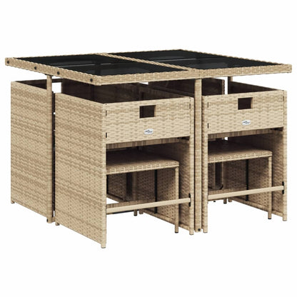 Set da Pranzo da Giardino 9 pz con Cuscini Beige in Polyrattan | homemem39