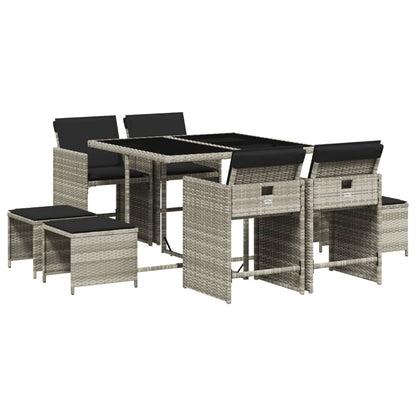 Set Pranzo da Giardino 9pz con Cuscini Grigio Chiaro Polyrattan - homemem39
