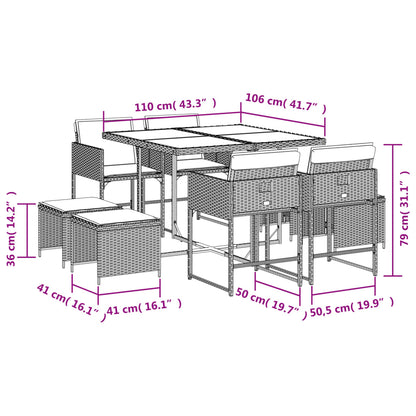 Set Pranzo da Giardino 9pz con Cuscini Grigio Chiaro Polyrattan | homemem39