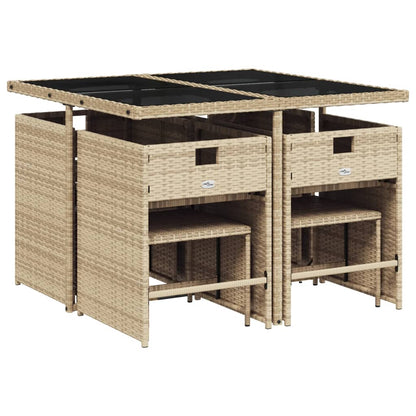 Set Pranzo da Giardino 9 pz con Cuscini Beige Misto Polyrattan | homemem39