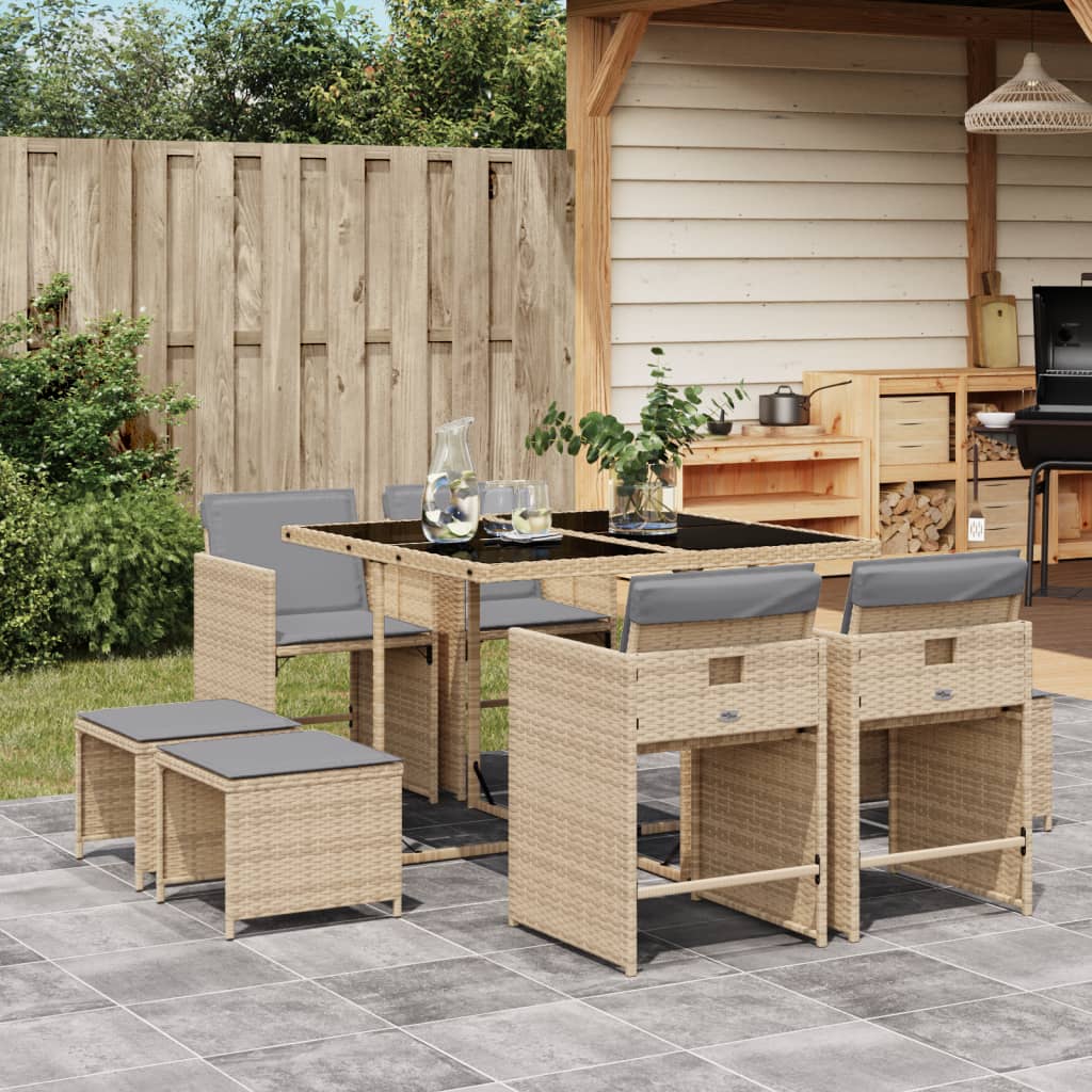 Set Pranzo da Giardino 9 pz con Cuscini Beige Misto Polyrattan | homemem39