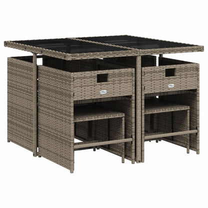 Set da pranzo da giardino da 9 pz con Cuscini in Polyrattan Grigio