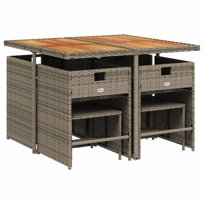 Set da Pranzo da Giardino 9 pz con Cuscini in Polyrattan Grigio - homemem39