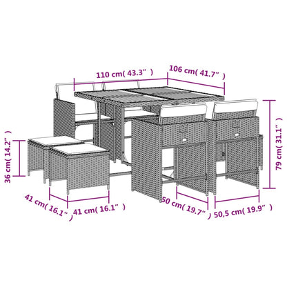 Set da Pranzo da Giardino 9 pz con Cuscini in Polyrattan Grigio | homemem39