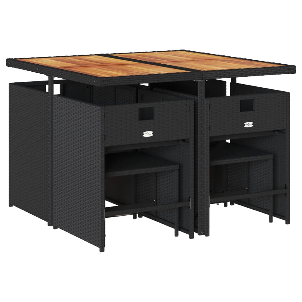 Set da Pranzo da Giardino 9 pz con Cuscini Nero in Polyrattan | homemem39