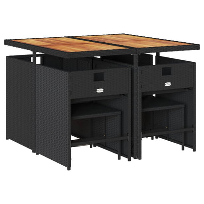 Set da Pranzo da Giardino 9 pz con Cuscini Nero in Polyrattan - homemem39