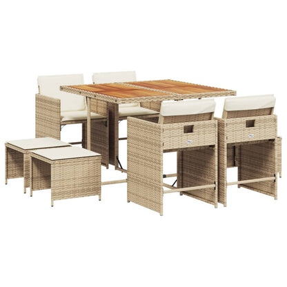 Set da Pranzo da Giardino 9 pz con Cuscini Beige in Polyrattan - homemem39
