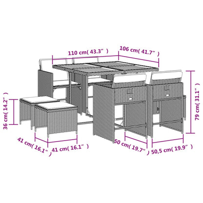 Set da pranzo da giardino da 9 pz con Cuscini in Polyrattan Grigio | homemem39