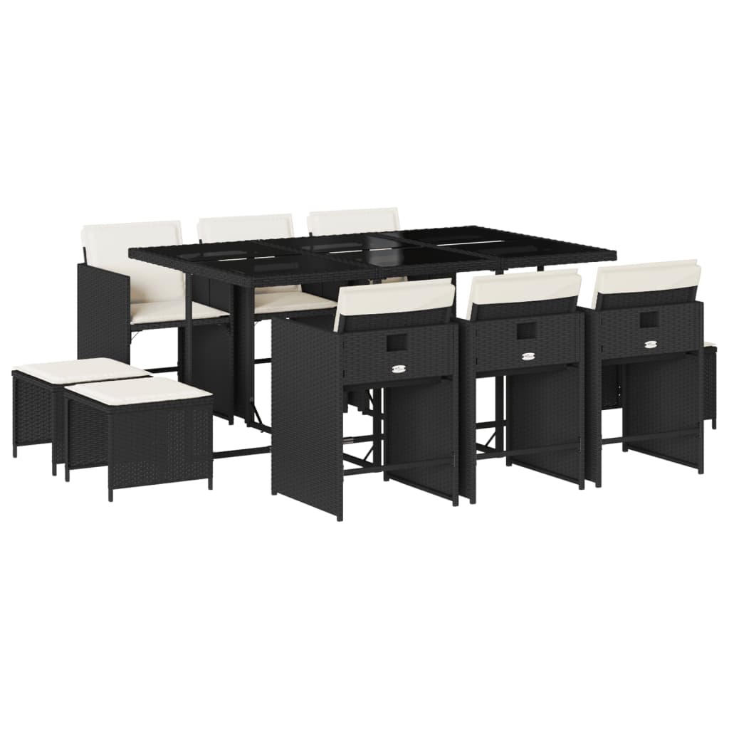 Set da Pranzo da Giardino 11 pz con Cuscini in Polyrattan Nero | homemem39