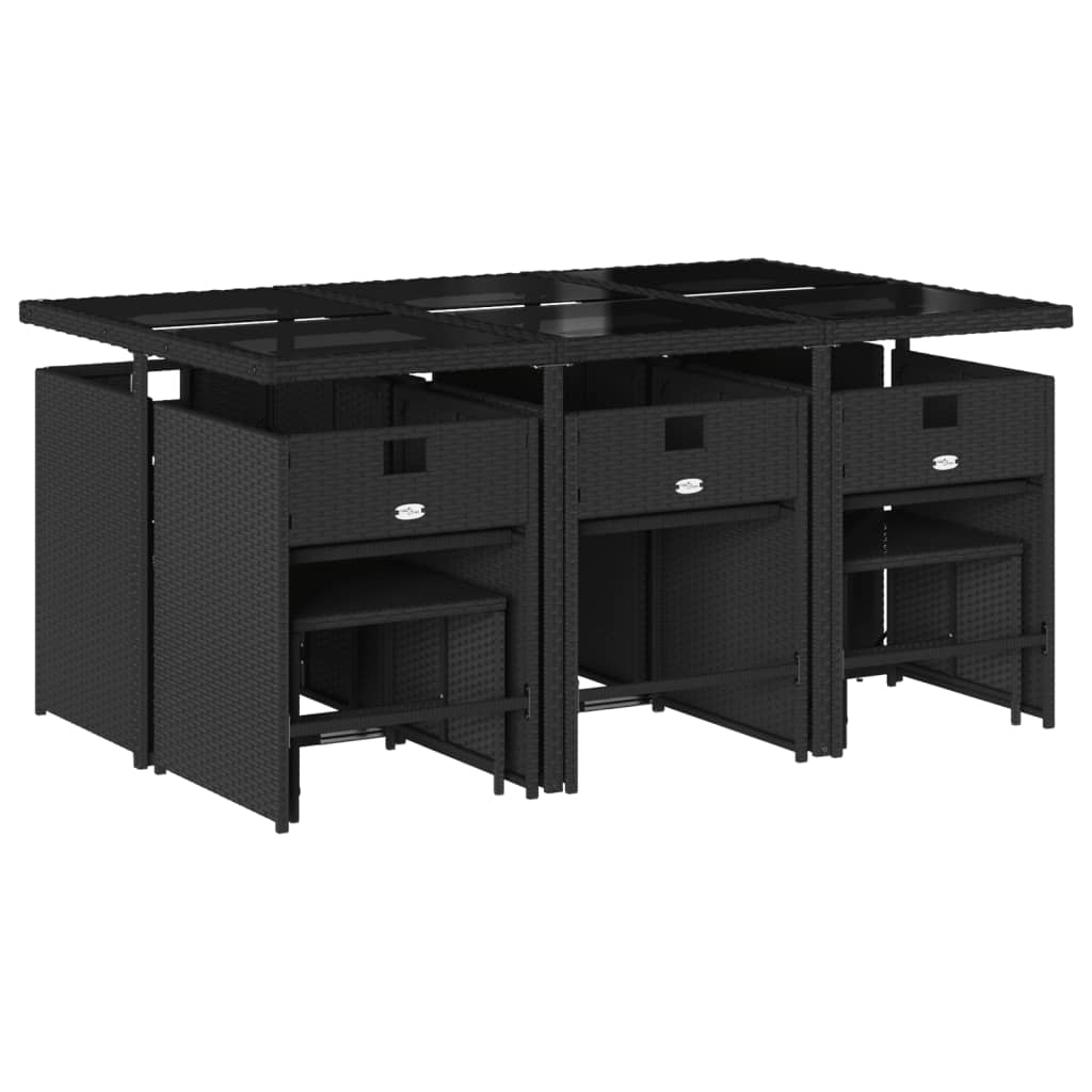 Set da Pranzo da Giardino 11 pz con Cuscini in Polyrattan Nero - homemem39