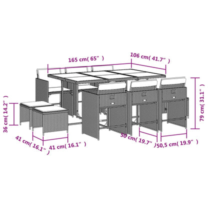 Set da Pranzo da Giardino 11 pz con Cuscini in Polyrattan Nero | homemem39
