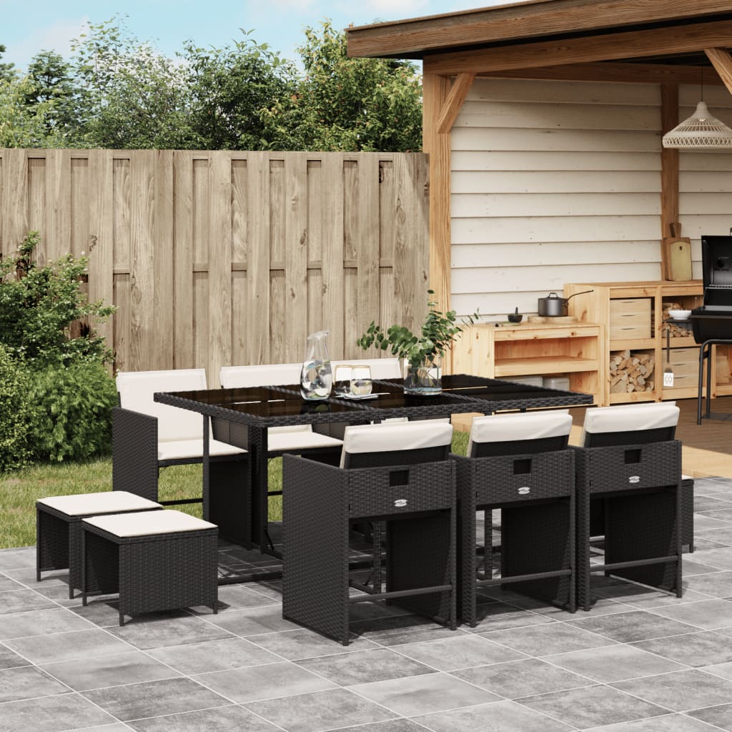 Set da Pranzo da Giardino 11 pz con Cuscini in Polyrattan Nero | homemem39