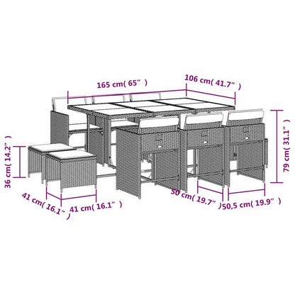Set da Pranzo da Giardino 11 pz con Cuscini in Polyrattan Nero | homemem39