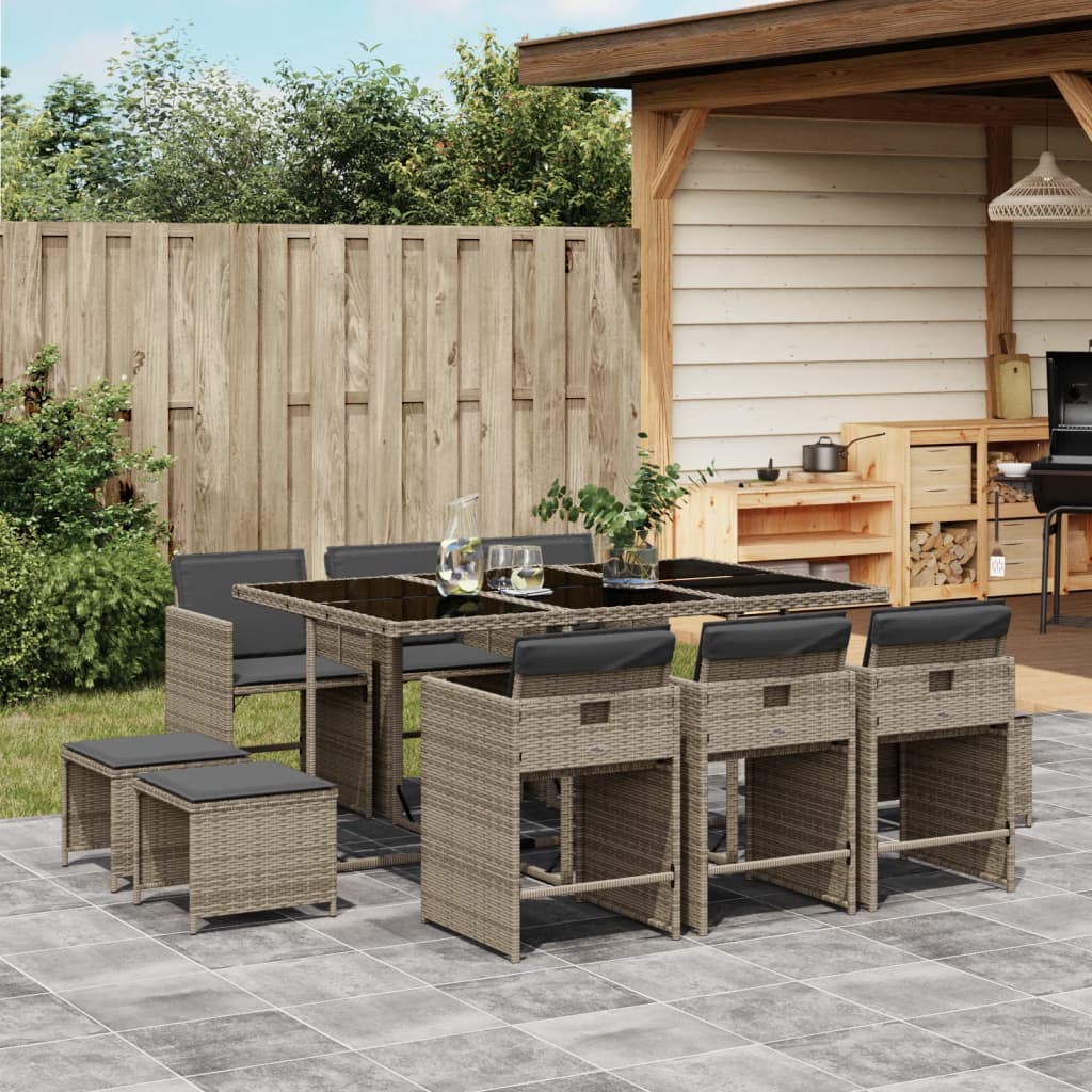 Set da Pranzo da Giardino 11pz con Cuscini in Polyrattan Grigio | homemem39
