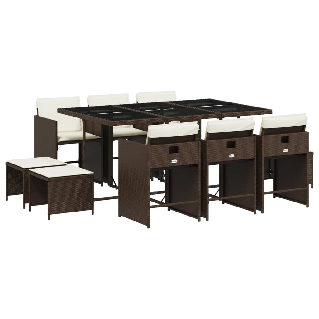 Set da Pranzo da Giardino 11 pz con Cuscini Polyrattan Marrone | homemem39