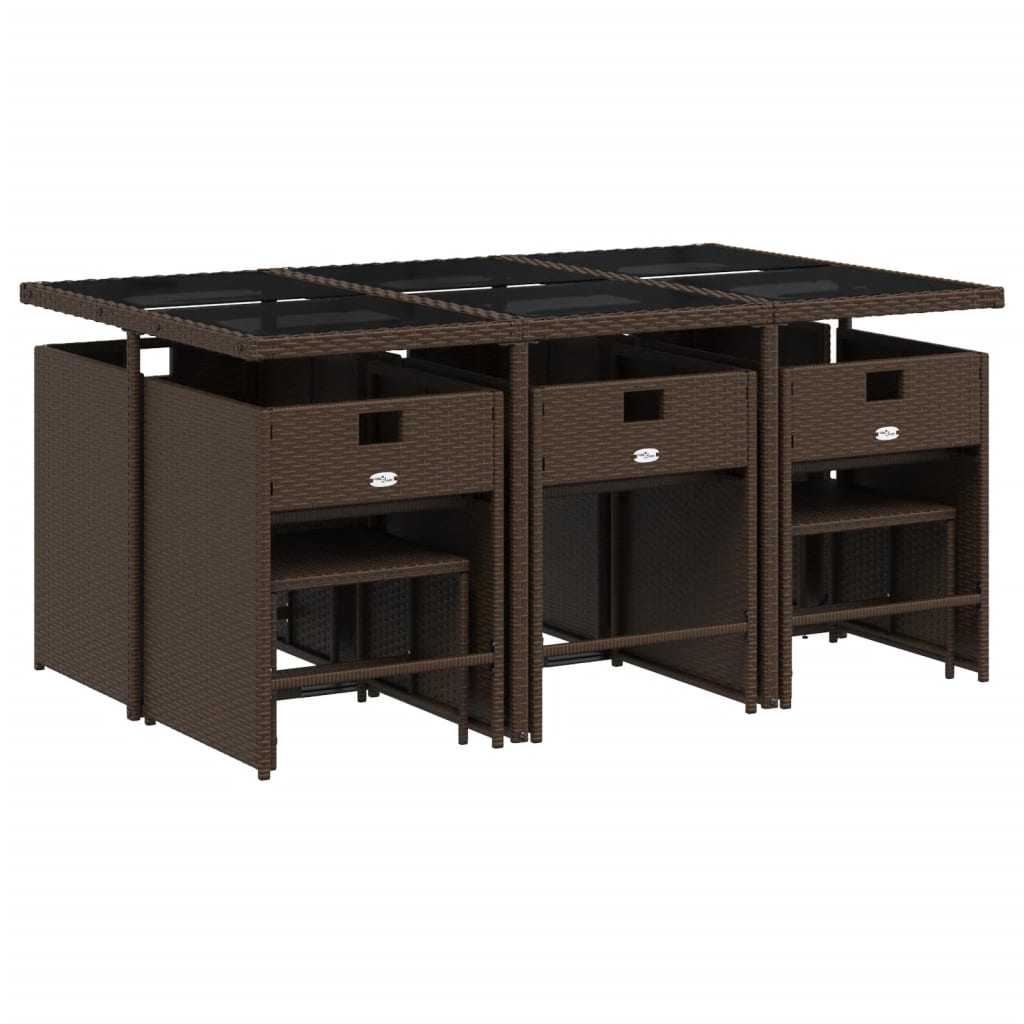 Set da Pranzo da Giardino 11 pz con Cuscini Polyrattan Marrone | homemem39