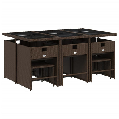 Set da Pranzo da Giardino 11 pz con Cuscini Polyrattan Marrone | homemem39
