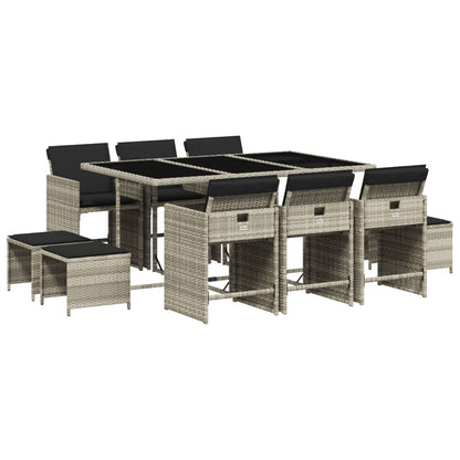Set Pranzo Giardino 11pz con Cuscini Grigio Chiaro Polyrattan | homemem39