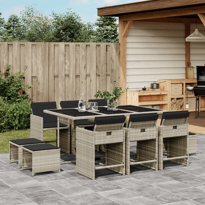 Set Pranzo Giardino 11pz con Cuscini Grigio Chiaro Polyrattan | homemem39